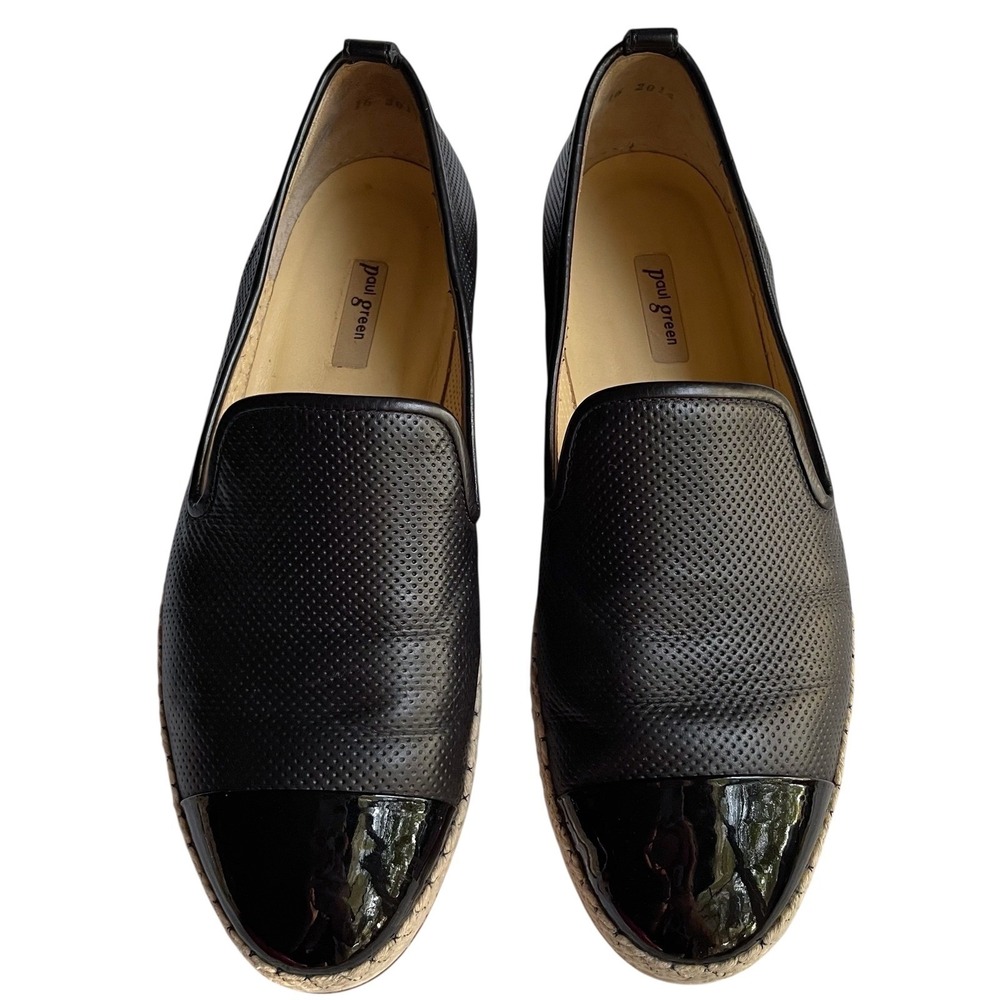 Paul Green‎ Loafers Espadrille Jute Platform Black Leather Women's UK 5 US 7.5